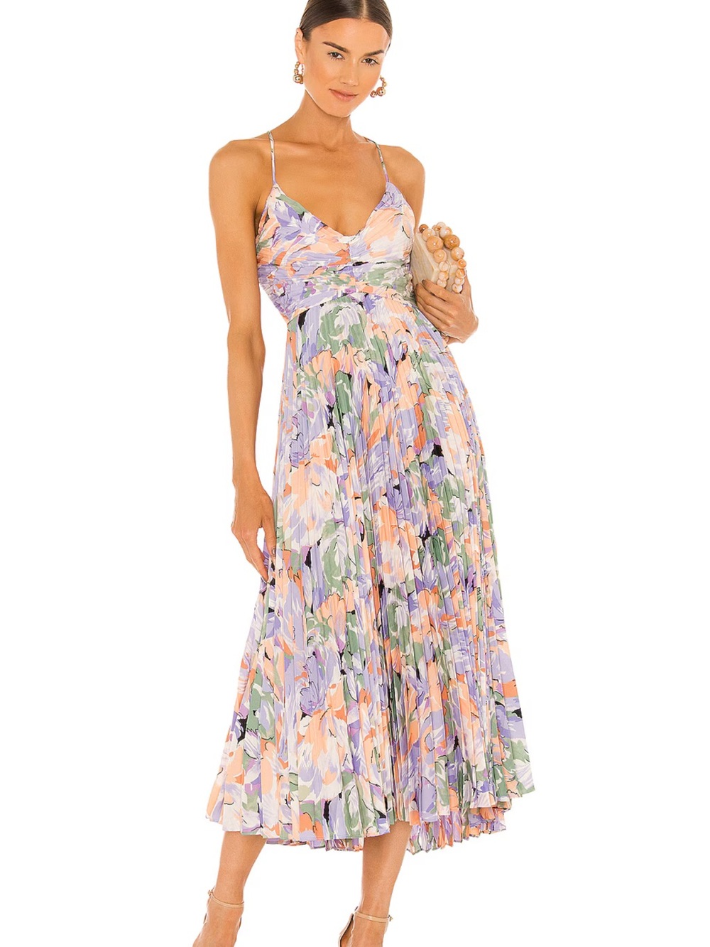 Astr the Label Blythe Pleated Midi Dress - Lavender, Peach, Green